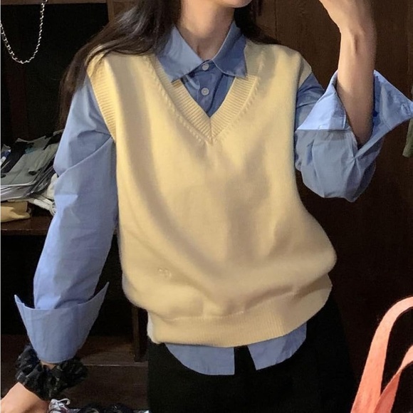 Vintage boxy cotton vest in golden yellow. Size S - Picture 6 of 6